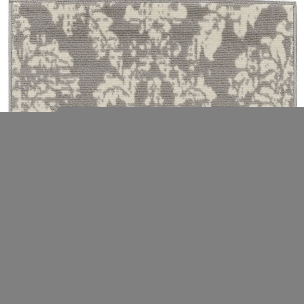 7' Gray Damask Power Loom Runner Rug