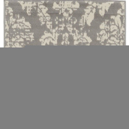 7' Gray Damask Power Loom Runner Rug