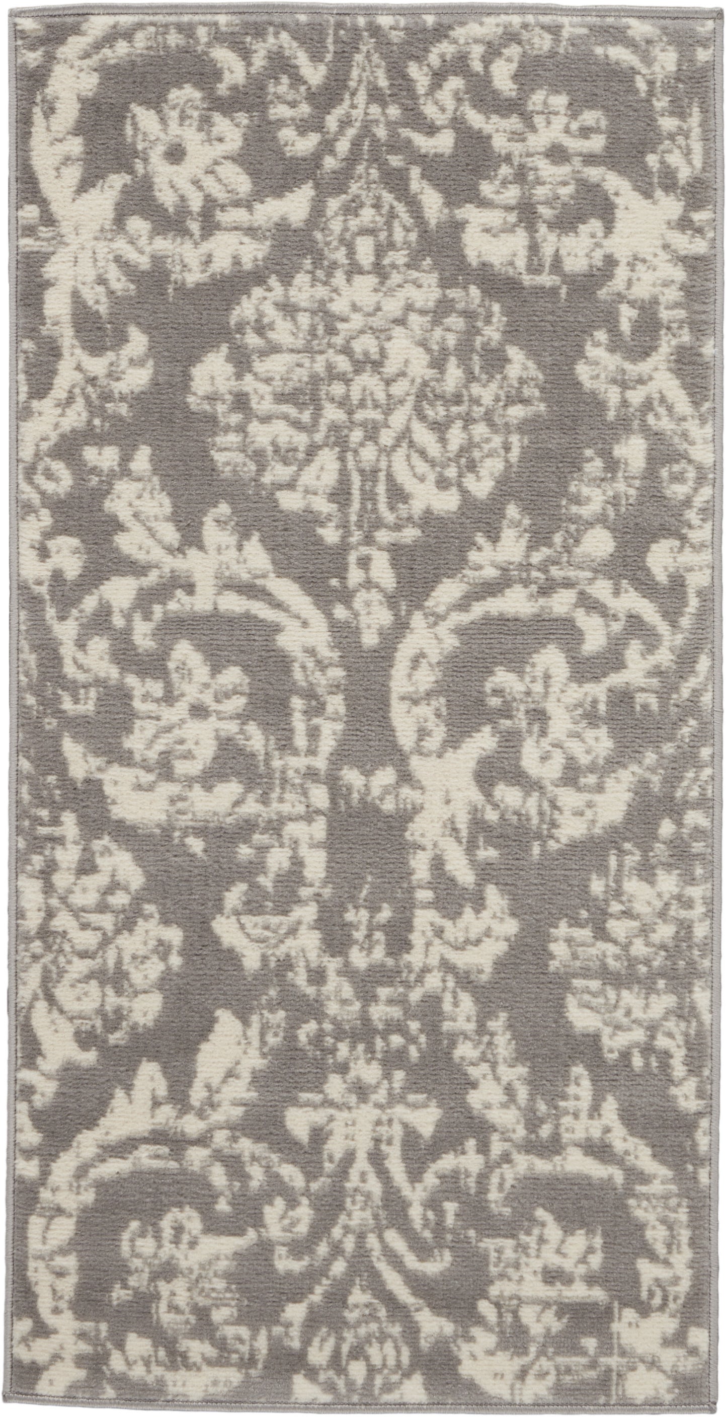 2' X 4' Gray Damask Power Loom Area Rug