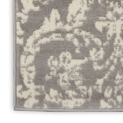 2' X 4' Gray Damask Power Loom Area Rug