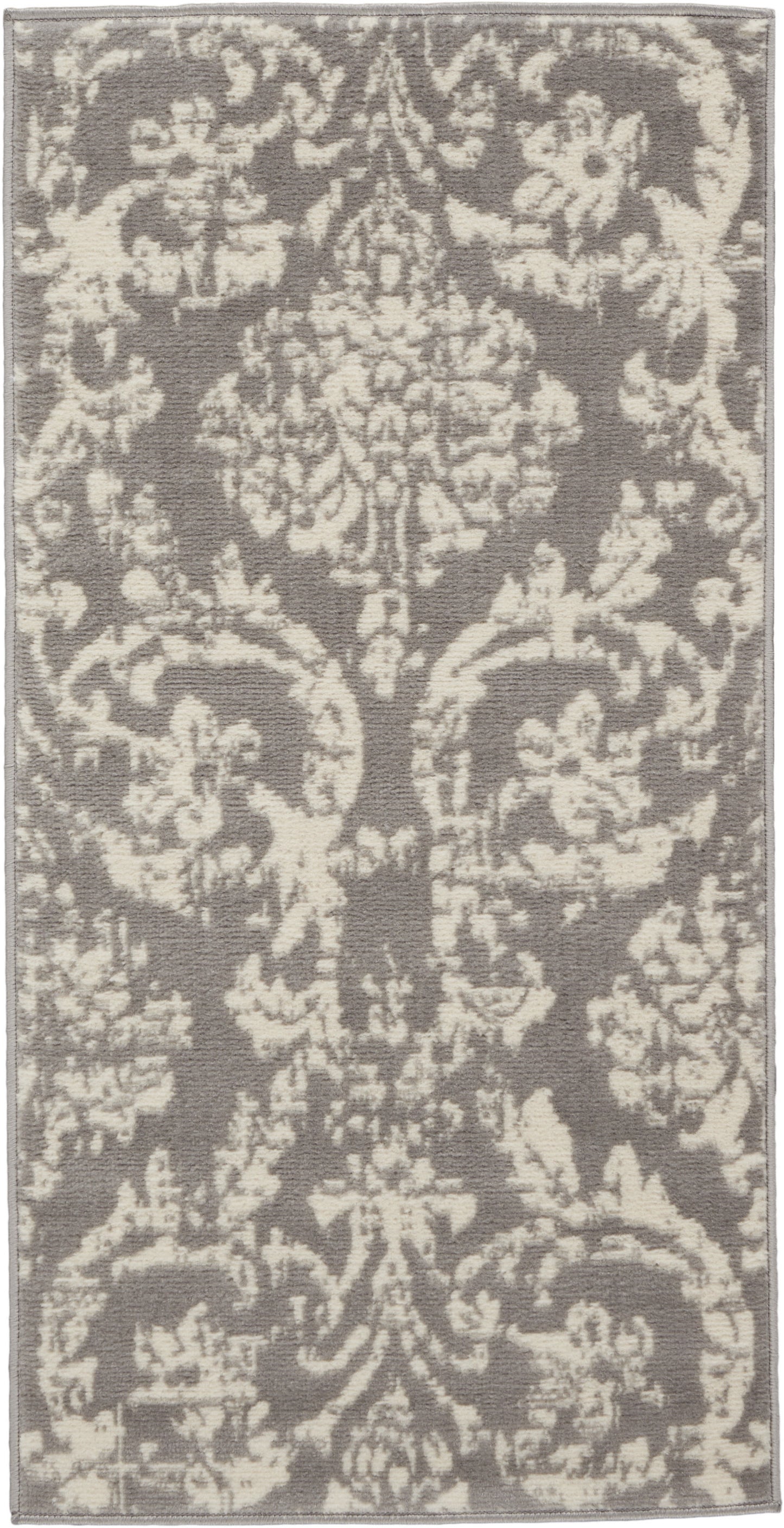 2' X 4' Gray Damask Power Loom Area Rug