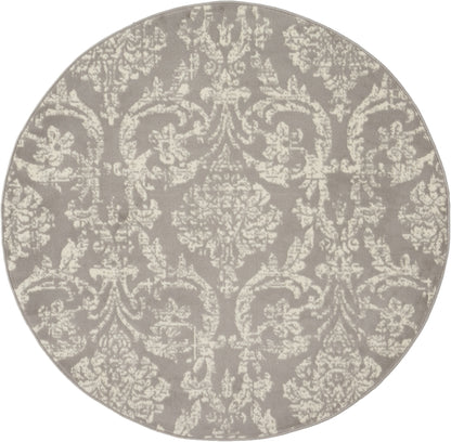 5' Gray Round Damask Power Loom Area Rug