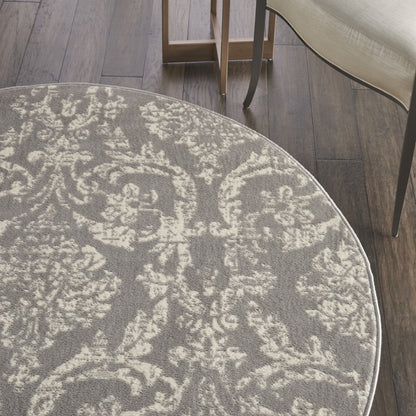 5' Gray Round Damask Power Loom Area Rug