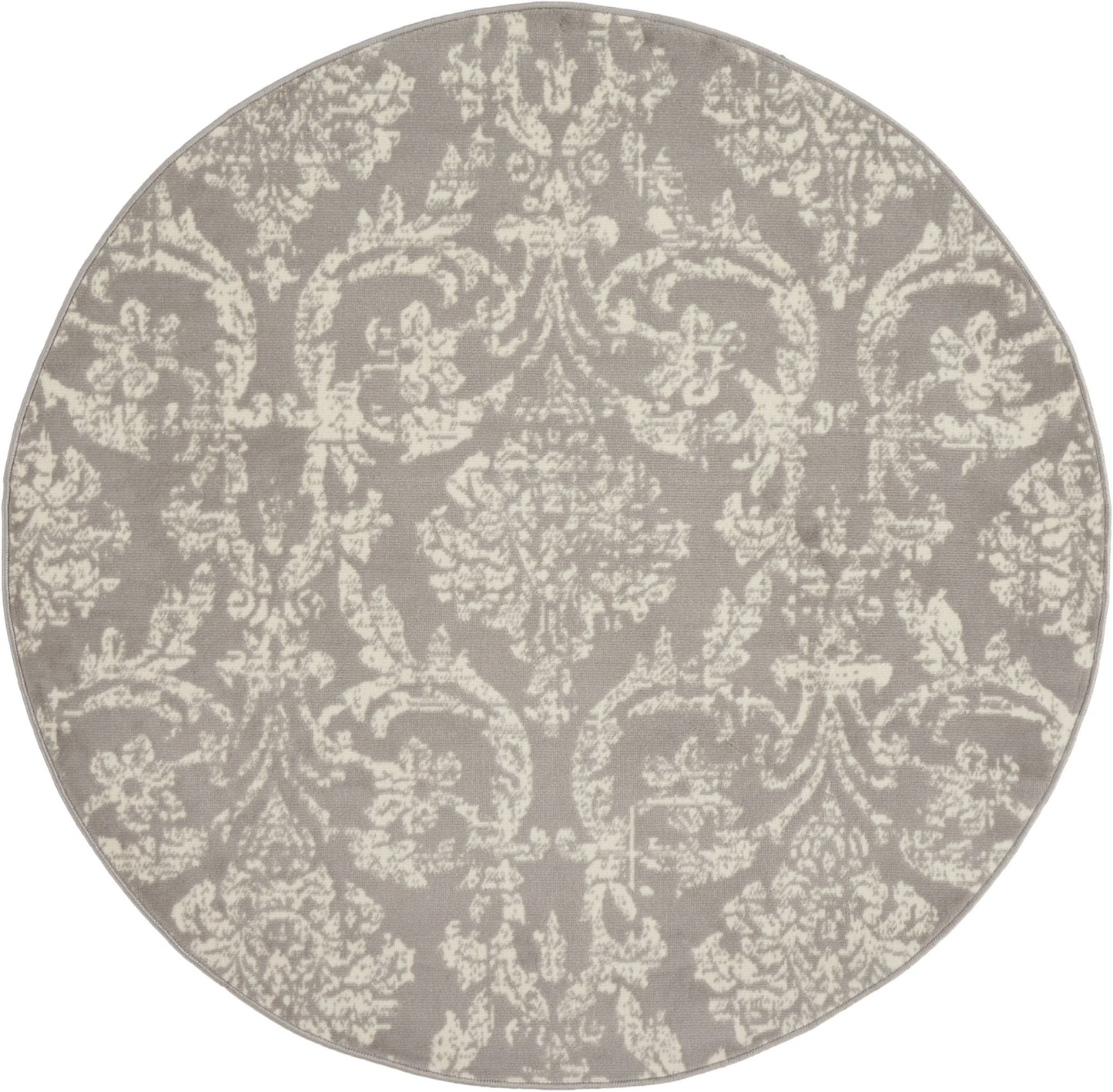 5' Gray Round Damask Power Loom Area Rug