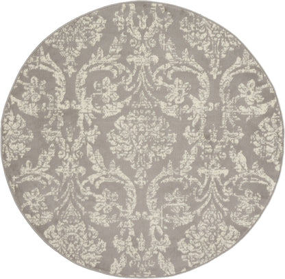 5' Gray Round Damask Power Loom Area Rug