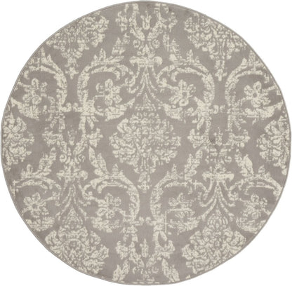 5' Gray Round Damask Power Loom Area Rug