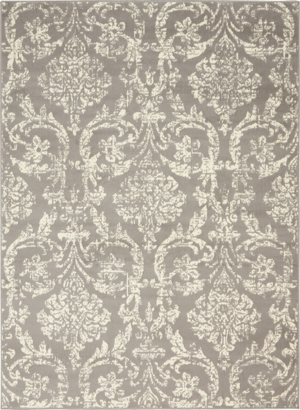 5' X 7' Gray Damask Power Loom Non Skid Area Rug