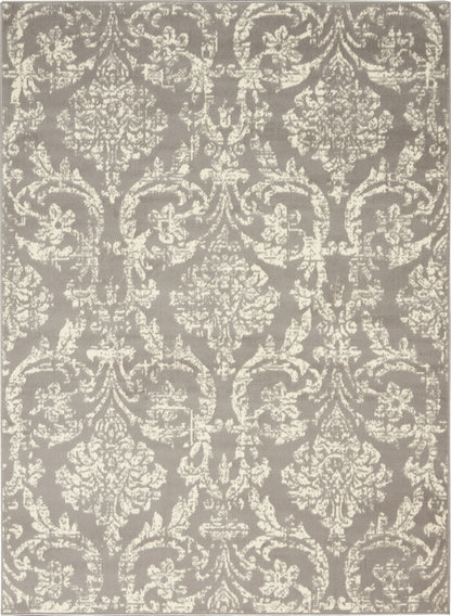 5' X 7' Gray Damask Power Loom Non Skid Area Rug