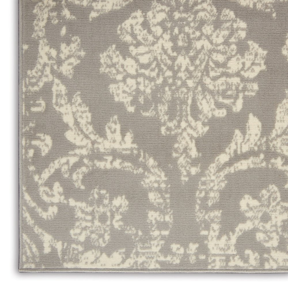 5' X 7' Gray Damask Power Loom Non Skid Area Rug