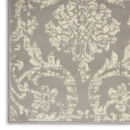 5' X 7' Gray Damask Power Loom Non Skid Area Rug