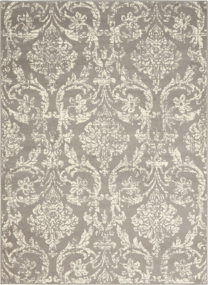 5' X 7' Gray Damask Power Loom Non Skid Area Rug