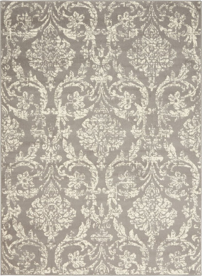 5' X 7' Gray Damask Power Loom Non Skid Area Rug