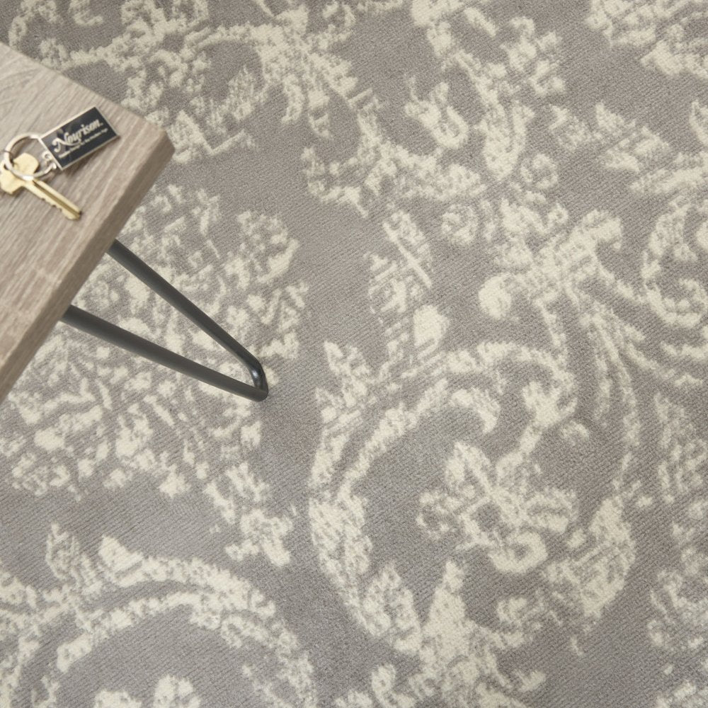 5' X 7' Gray Damask Power Loom Non Skid Area Rug
