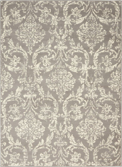 4' X 6' Gray Damask Power Loom Area Rug