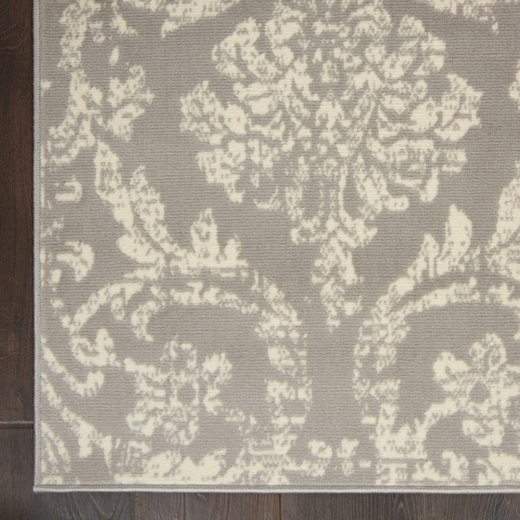 4' X 6' Gray Damask Power Loom Area Rug