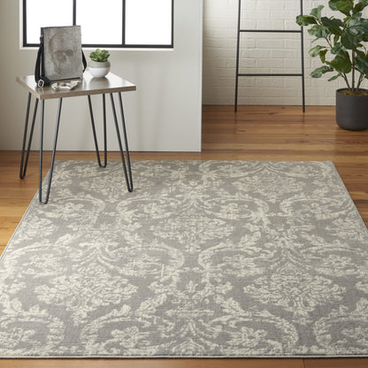 4' X 6' Gray Damask Power Loom Area Rug