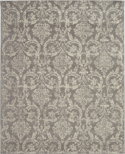 8' X 10' Gray Damask Power Loom Area Rug