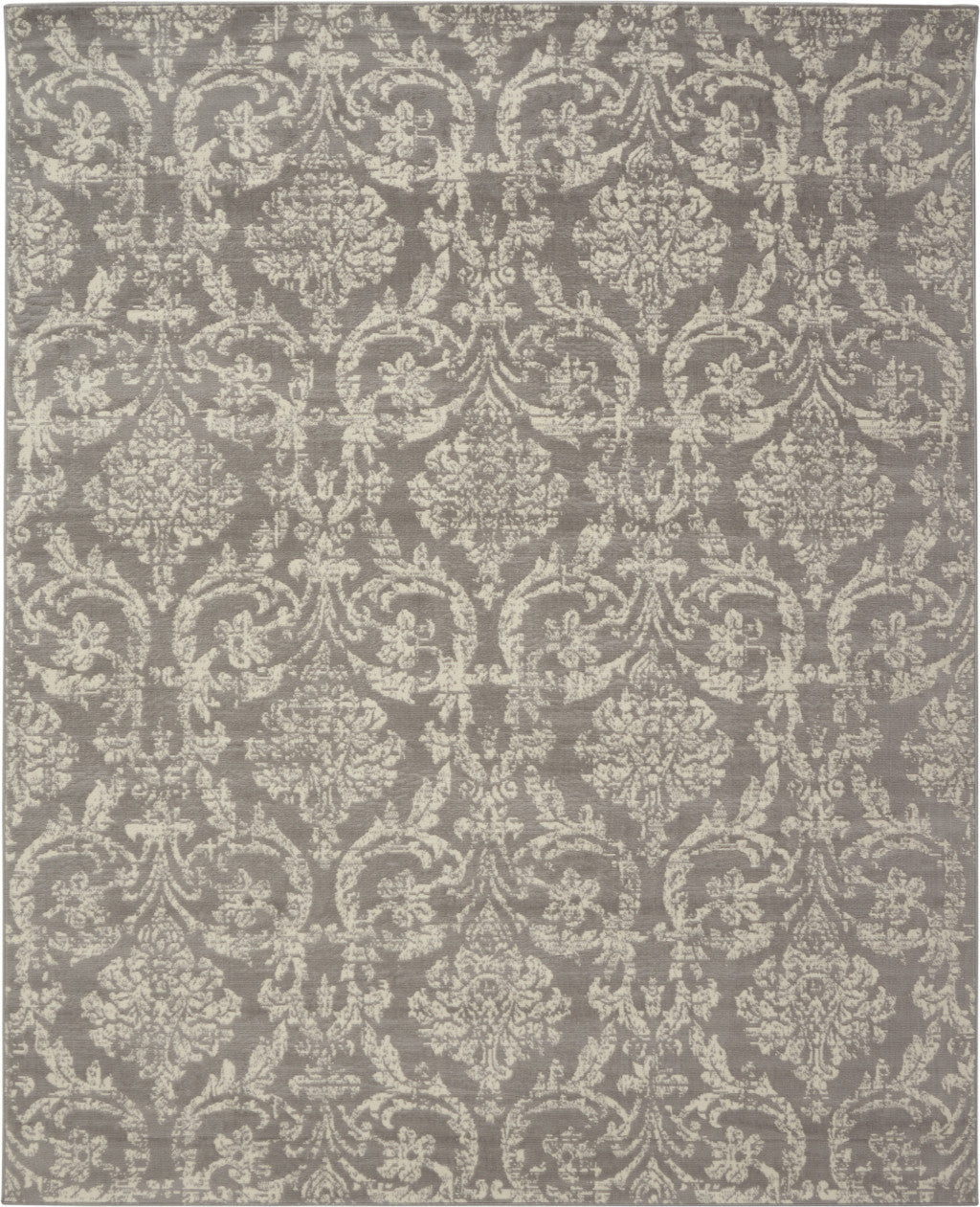 8' X 10' Gray Damask Power Loom Area Rug