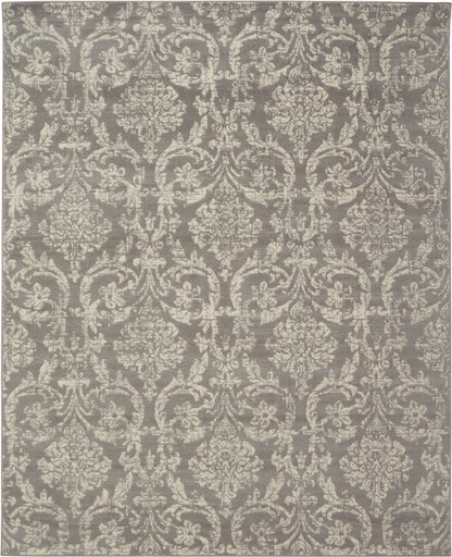 8' X 10' Gray Damask Power Loom Area Rug