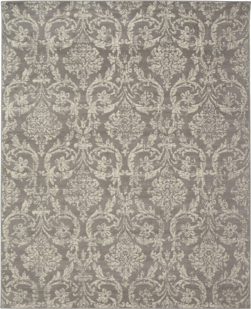 8' X 10' Gray Damask Power Loom Area Rug