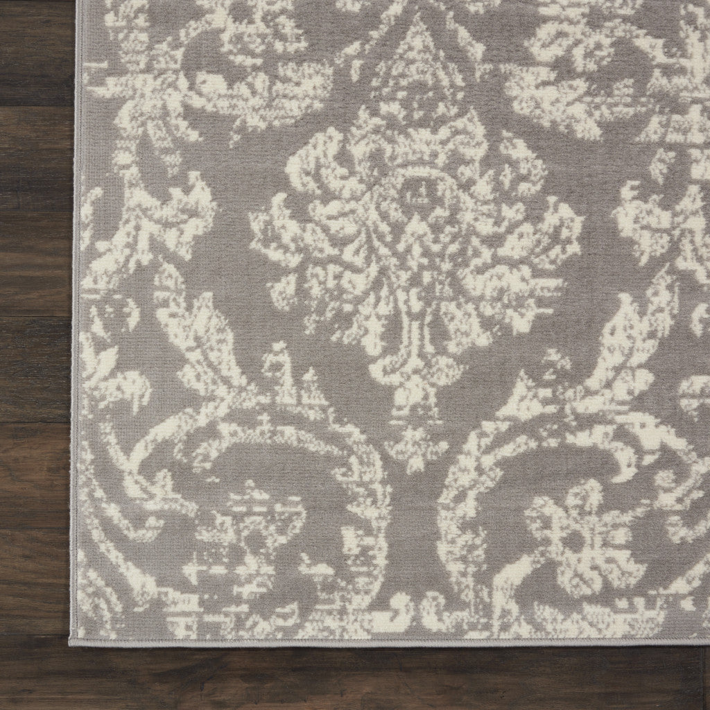 8' X 10' Gray Damask Power Loom Area Rug