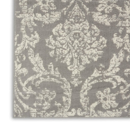 8' X 10' Gray Damask Power Loom Area Rug