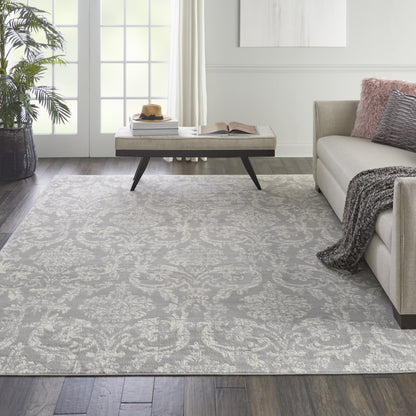 8' X 10' Gray Damask Power Loom Area Rug