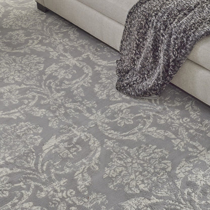 8' X 10' Gray Damask Power Loom Area Rug