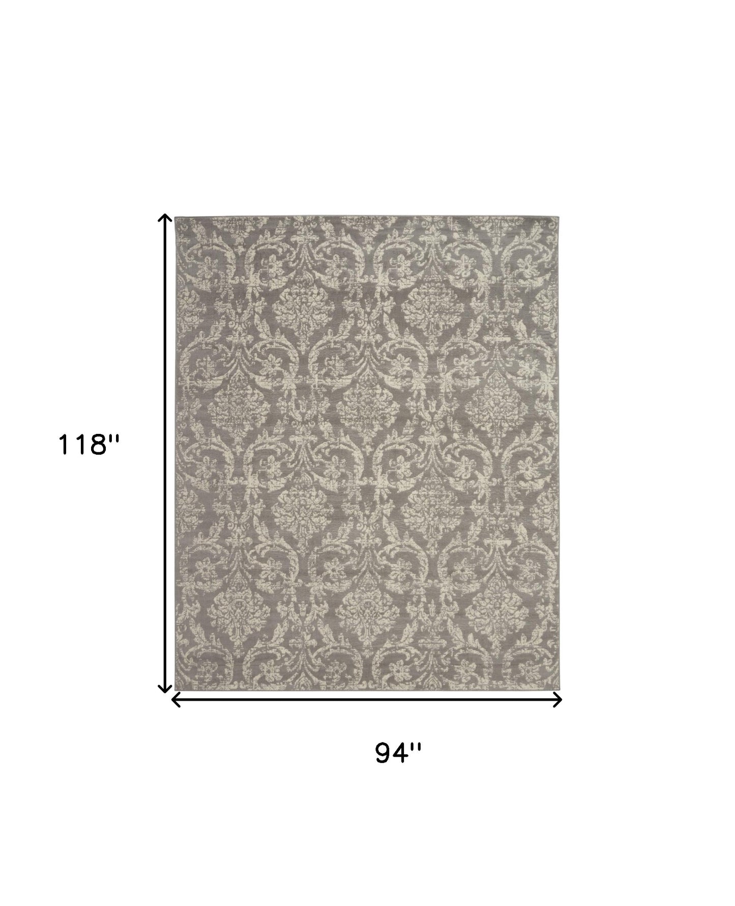 8' X 10' Gray Damask Power Loom Area Rug