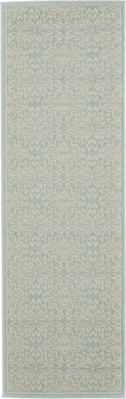 7' Aqua Floral Power Loom Runner Rug