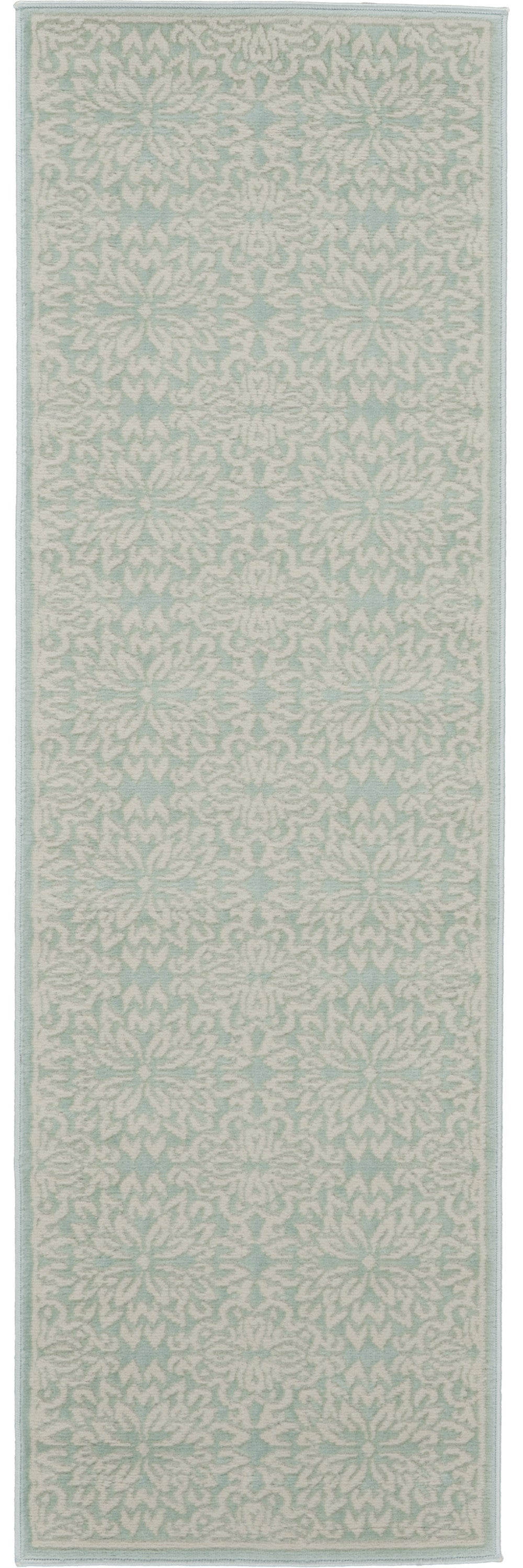 7' Aqua Floral Power Loom Runner Rug