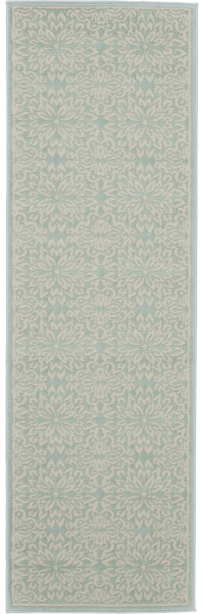 7' Aqua Floral Power Loom Runner Rug