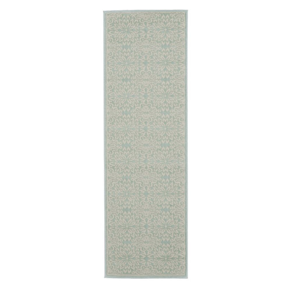 7' Aqua Floral Power Loom Runner Rug