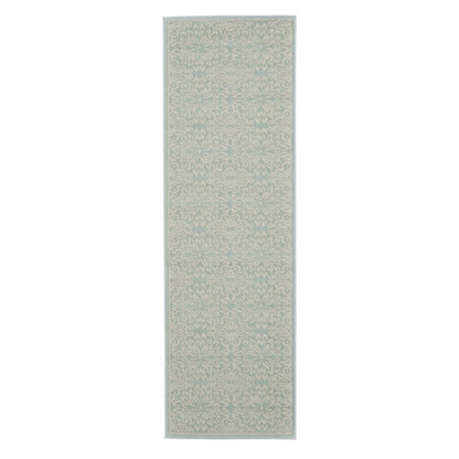 7' Aqua Floral Power Loom Runner Rug