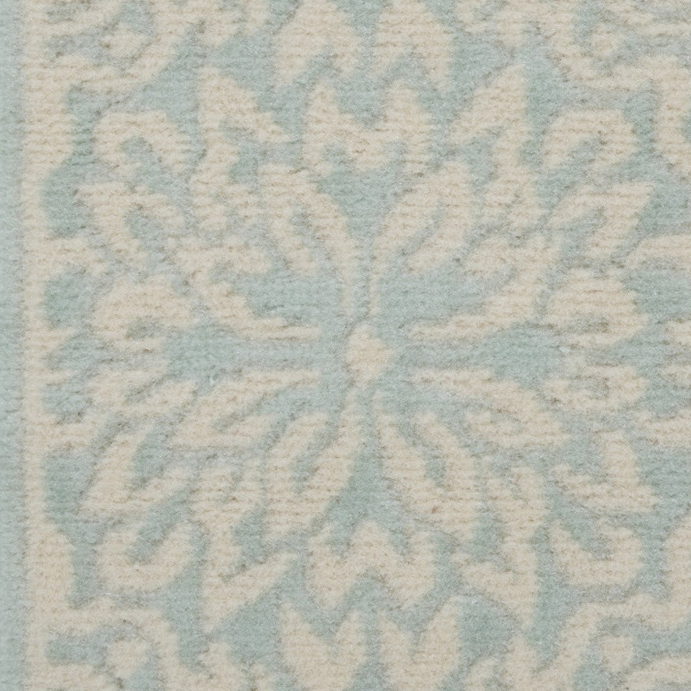 7' Aqua Floral Power Loom Runner Rug