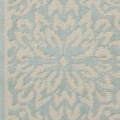 7' Aqua Floral Power Loom Runner Rug