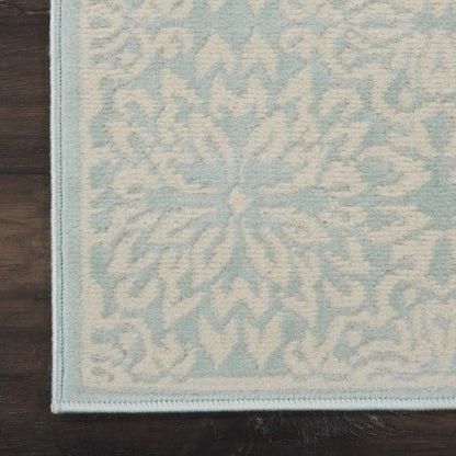 7' Aqua Floral Power Loom Runner Rug