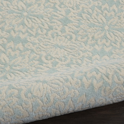 7' Aqua Floral Power Loom Runner Rug