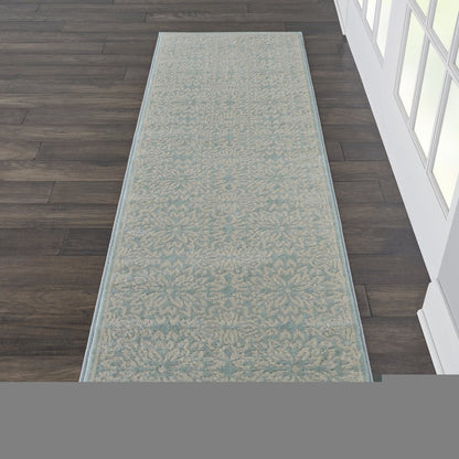 7' Aqua Floral Power Loom Runner Rug