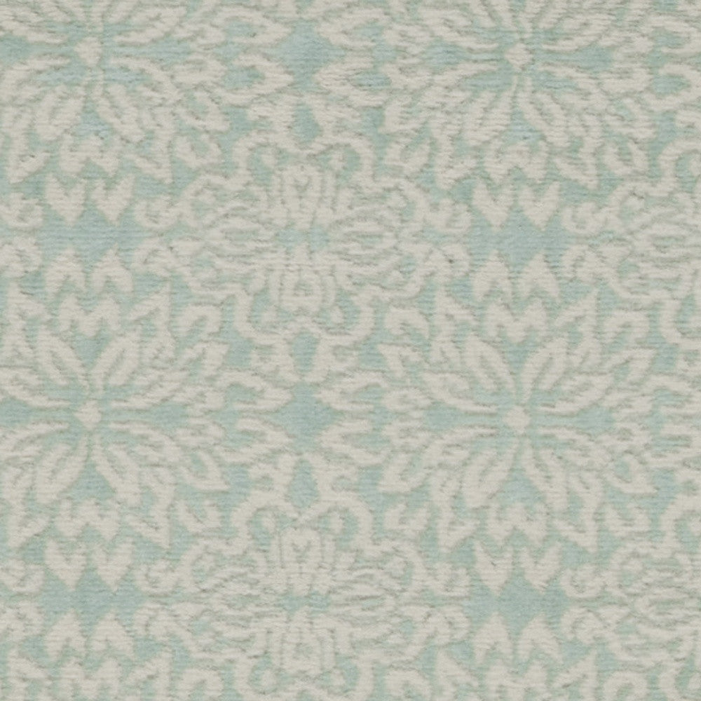 7' Aqua Floral Power Loom Runner Rug