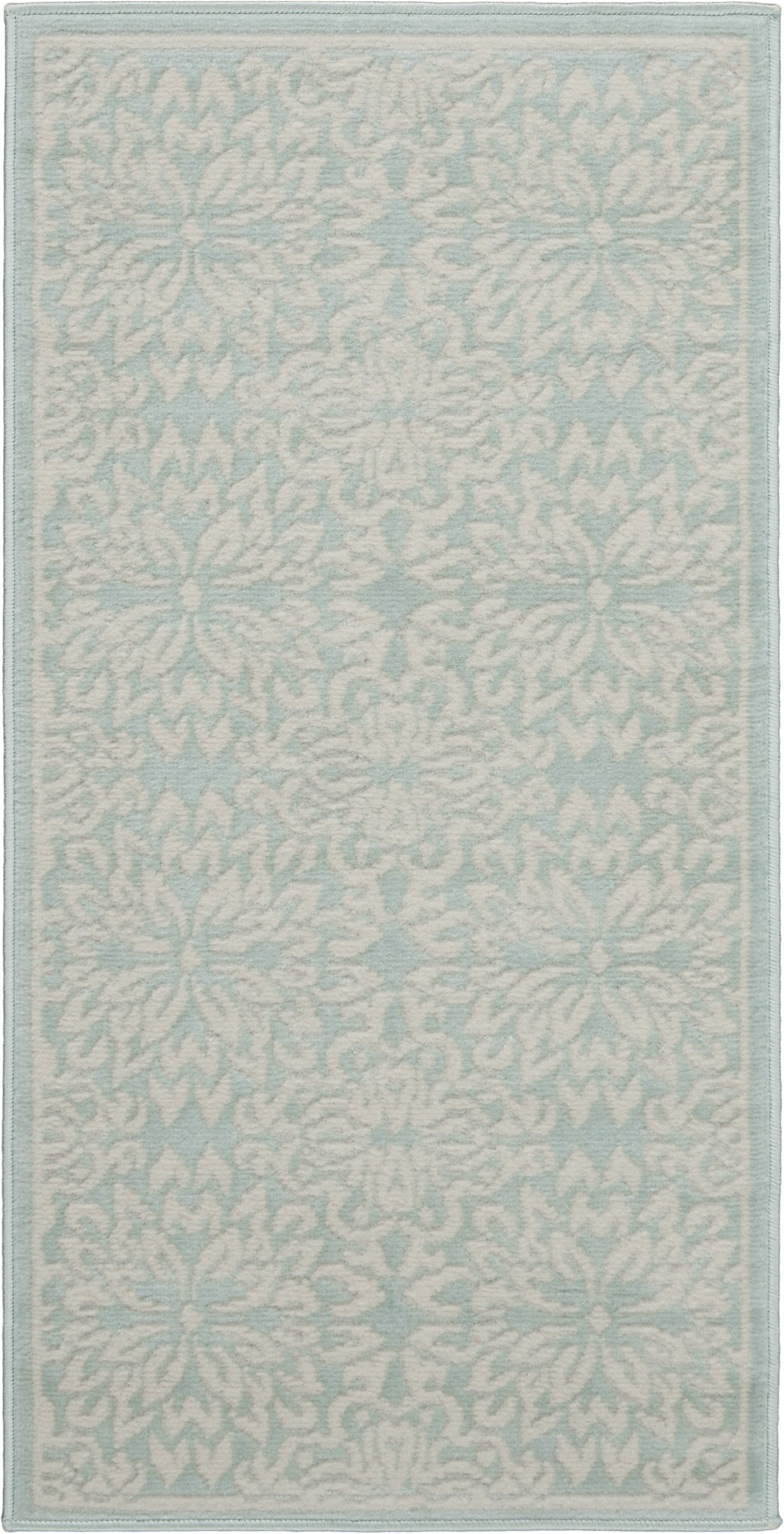 2' X 4' Aqua Floral Power Loom Area Rug