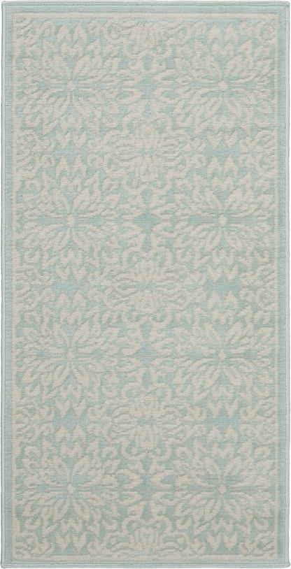 2' X 4' Aqua Floral Power Loom Area Rug