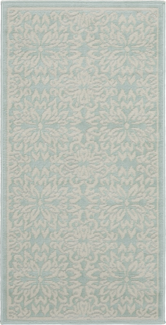 2' X 4' Aqua Floral Power Loom Area Rug