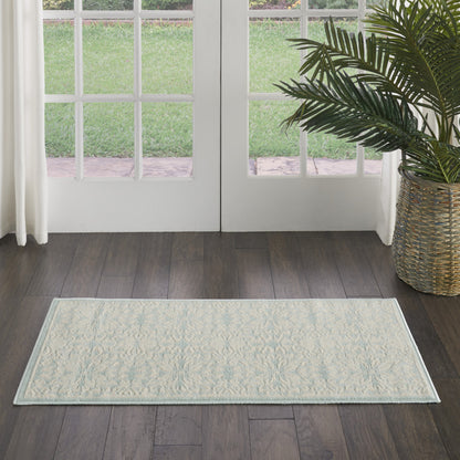 2' X 4' Aqua Floral Power Loom Area Rug