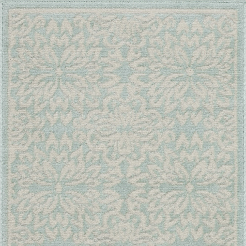 2' X 4' Aqua Floral Power Loom Area Rug