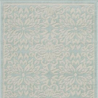 2' X 4' Aqua Floral Power Loom Area Rug