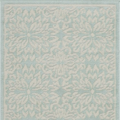 2' X 4' Aqua Floral Power Loom Area Rug