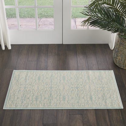 2' X 4' Aqua Floral Power Loom Area Rug