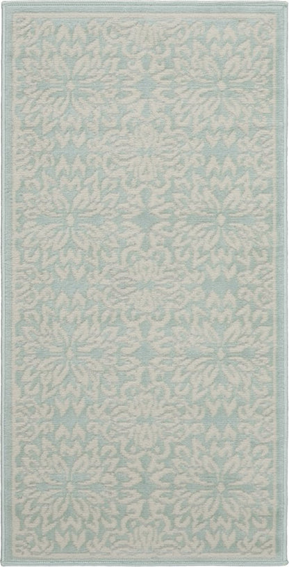 2' X 4' Aqua Floral Power Loom Area Rug