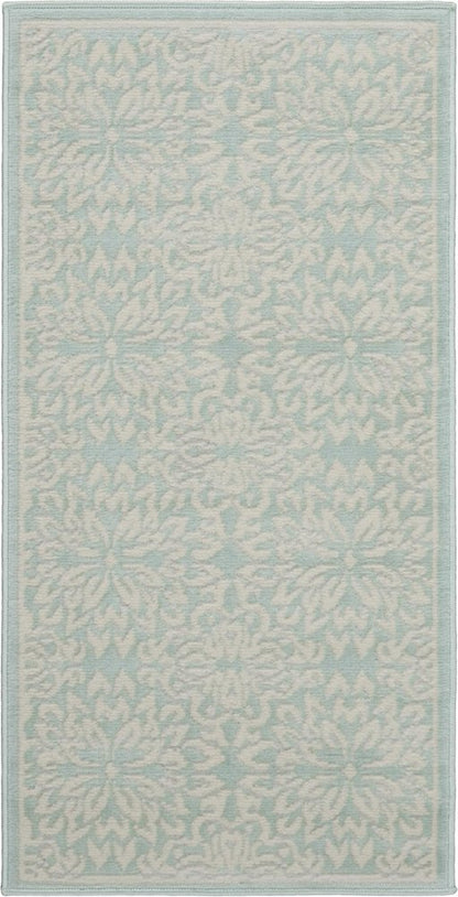 2' X 4' Aqua Floral Power Loom Area Rug